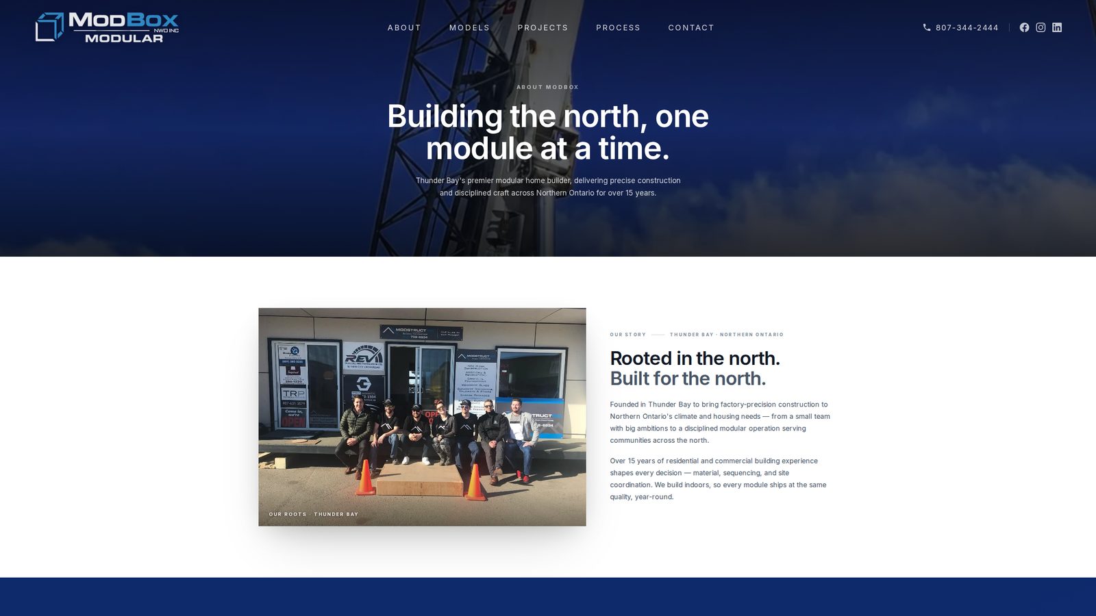 About — company story, the people, the Bailey Avenue shop, and a milestone timeline from incorporation onward.